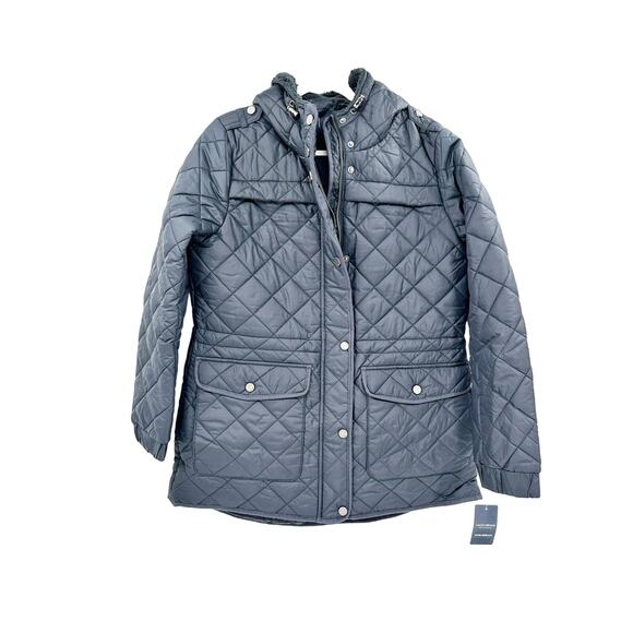 Lucky Brand Navy Blue Quilted Jacket with Hood Size L NWT - Picture 1 of 6